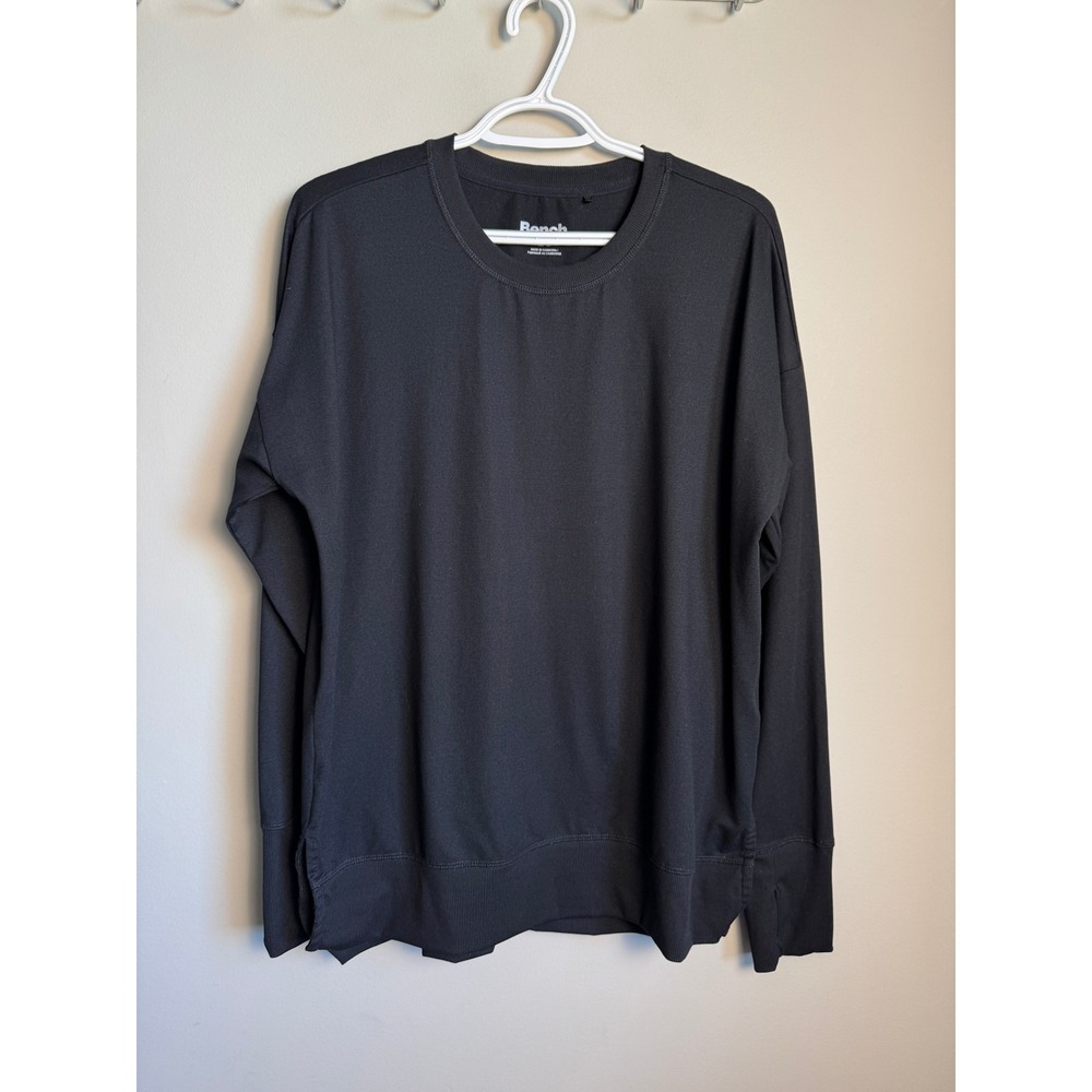 Bench Womens Black Jersey Knit Thumbhole Pullover L Athleisure Sporty Casual